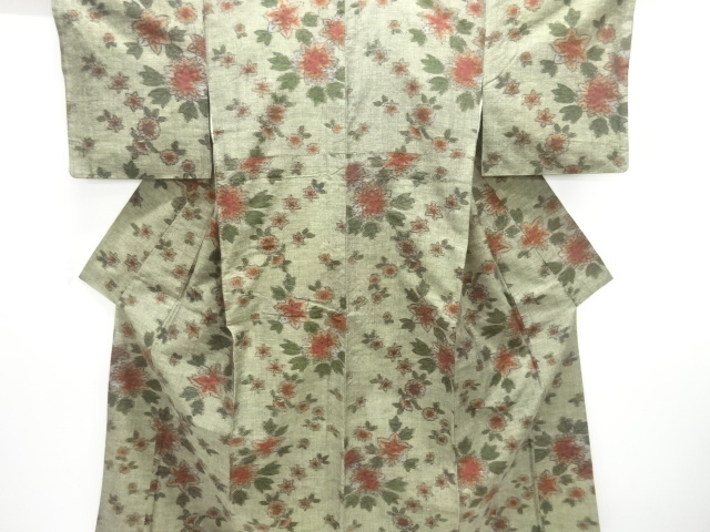 JAPANESE KIMONO / TSUMUGI / WOVEN FLORAL PLANTS